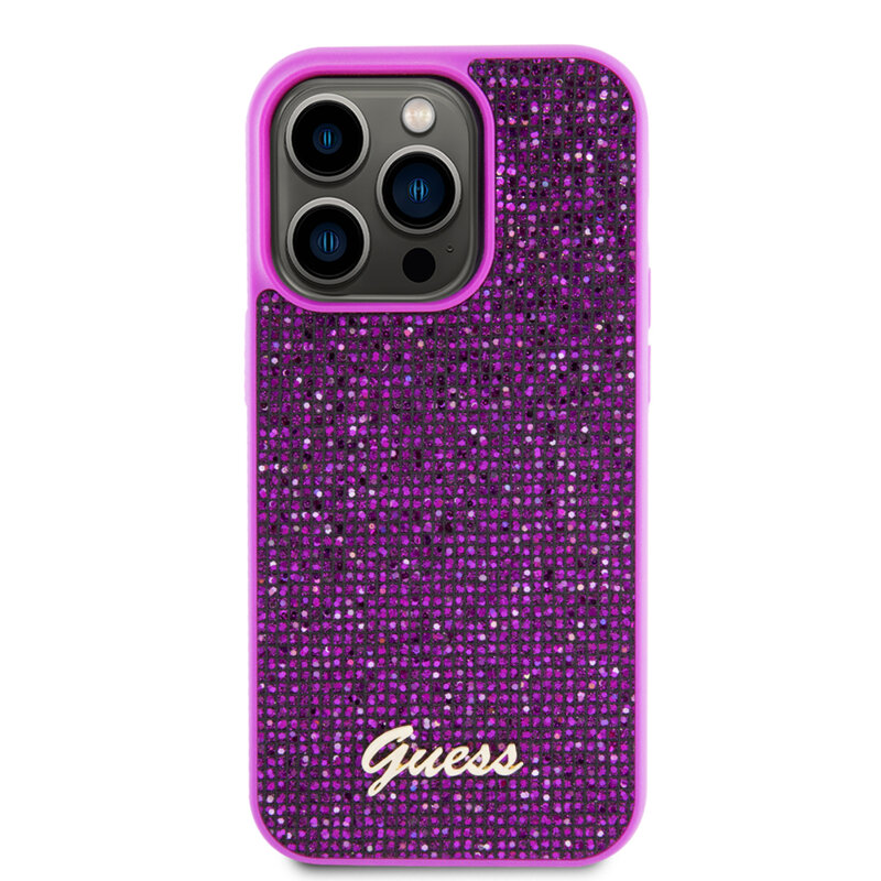 Husa originala Guess iPhone 15 Pro Disco Metal Script, fucsia, GUHCP15LPMSDGSF