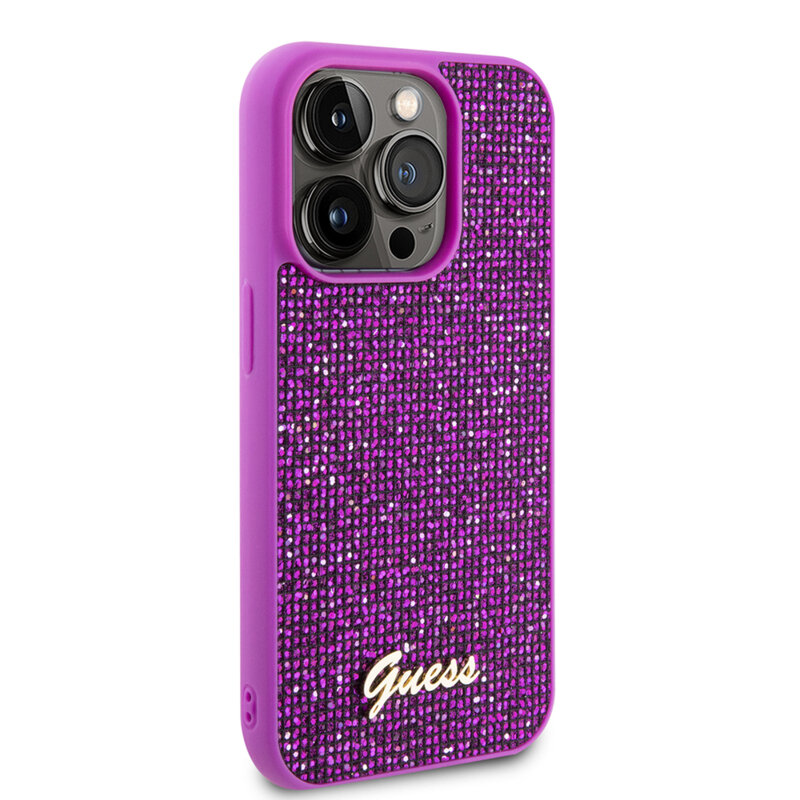 Husa originala Guess iPhone 15 Pro Disco Metal Script, fucsia, GUHCP15LPMSDGSF