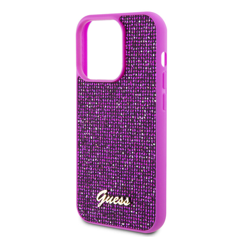 Husa originala Guess iPhone 15 Pro Disco Metal Script, fucsia, GUHCP15LPMSDGSF