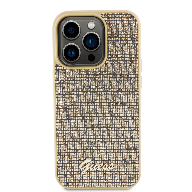 Husa originala Guess iPhone 15 Pro Disco Metal Script, auriu, GUHCP15LPMSDGSD