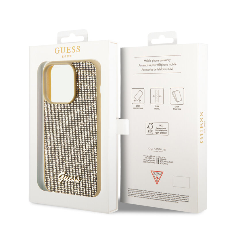 Husa originala Guess iPhone 15 Pro Disco Metal Script, auriu, GUHCP15LPMSDGSD