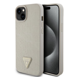 Husa originala Guess iPhone 15 Croco Triangle Metal Logo, auriu, GUHCP15SPCRTHCD