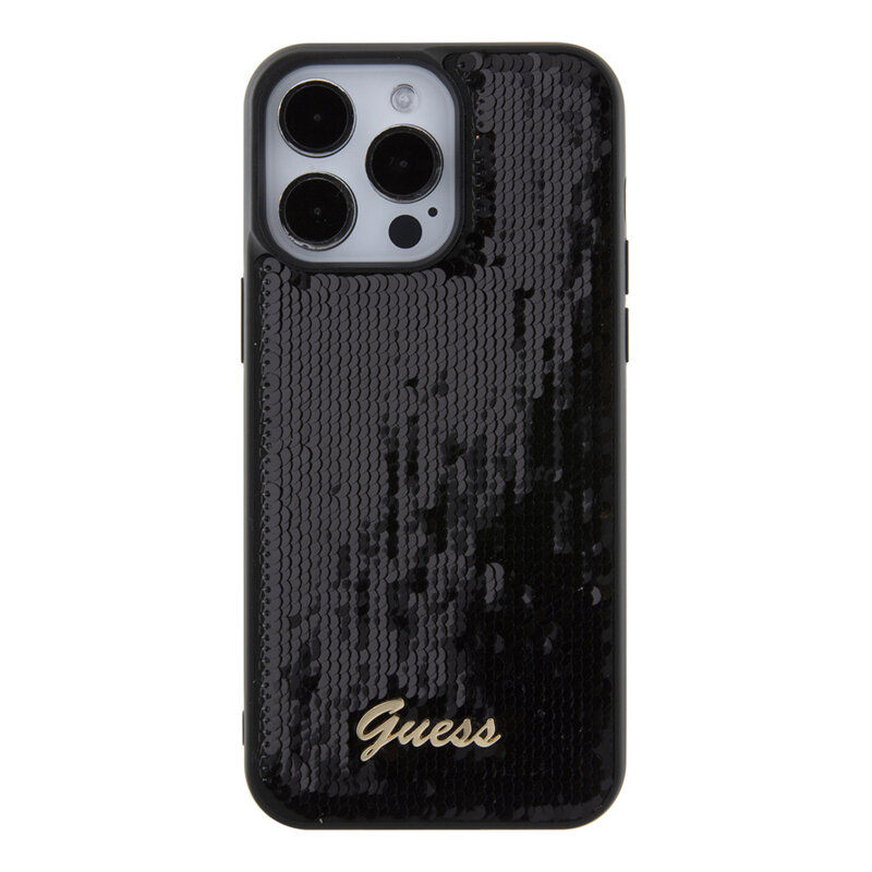 Husa originala Guess iPhone 15 Pro Max Sequin Script Metal, negru, GUHCP15XPSFDGSK
