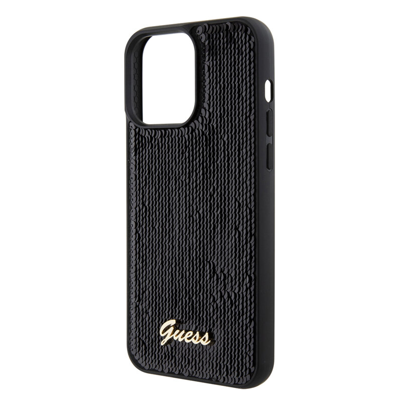 Husa originala Guess iPhone 15 Pro Max Sequin Script Metal, negru, GUHCP15XPSFDGSK