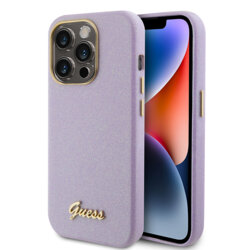Husa Guess Glitter Glossy Script iPhone 15 Pro cu sclipici, violet, GUHCP15LPGMCSL