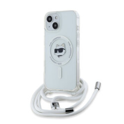 Husa iPhone 14 Karl Lagerfeld IML Crossbody MagSafe, Choupette Head&Cord, transparent, KLHMP14SHCCHNT
