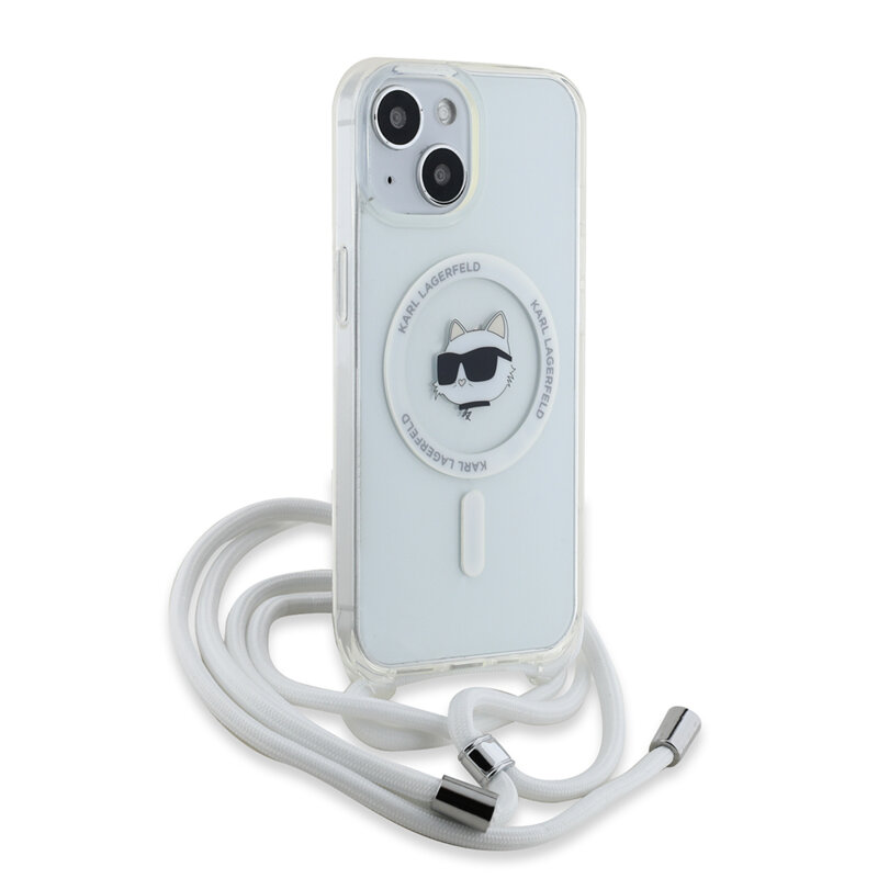 Husa iPhone 14 Karl Lagerfeld IML Crossbody MagSafe, Choupette Head&Cord, transparent, KLHMP14SHCCHNT