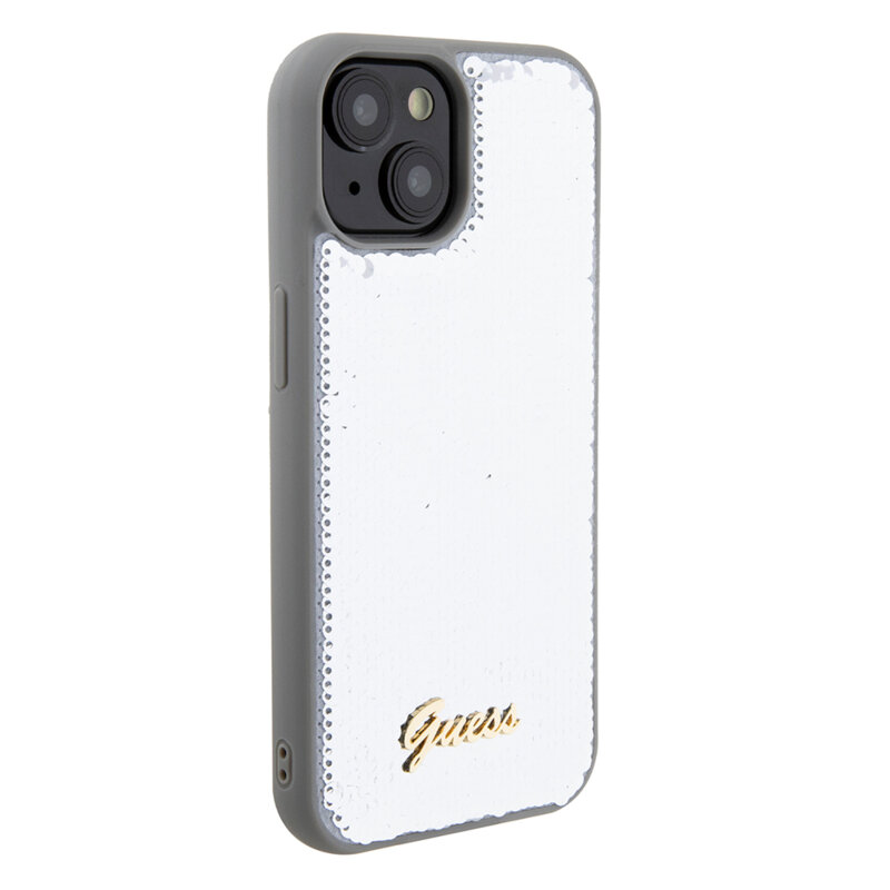 Husa originala Guess iPhone 15 Sequin Script Metal, argintiu, GUHCP15SPSFDGSS