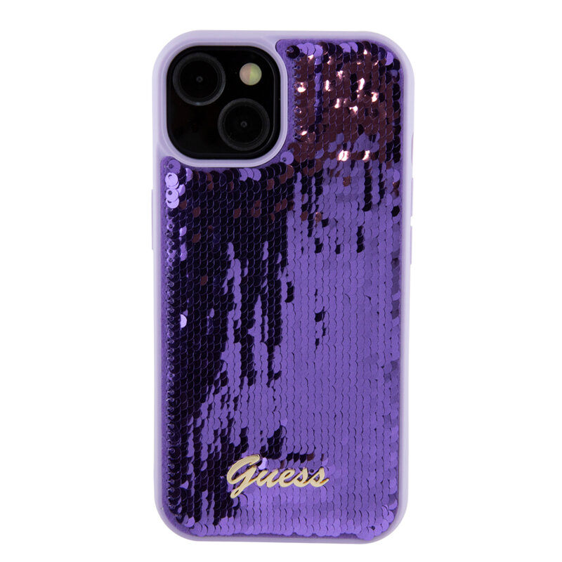 Husa originala Guess iPhone 15 Sequin Script Metal, mov,  GUHCP15SPSFDGSU