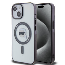 Husa iPhone 15 Karl Lagerfeld IML MagSafe, Karl`s Head, transparenta, KLHMP15SHKHNOTK