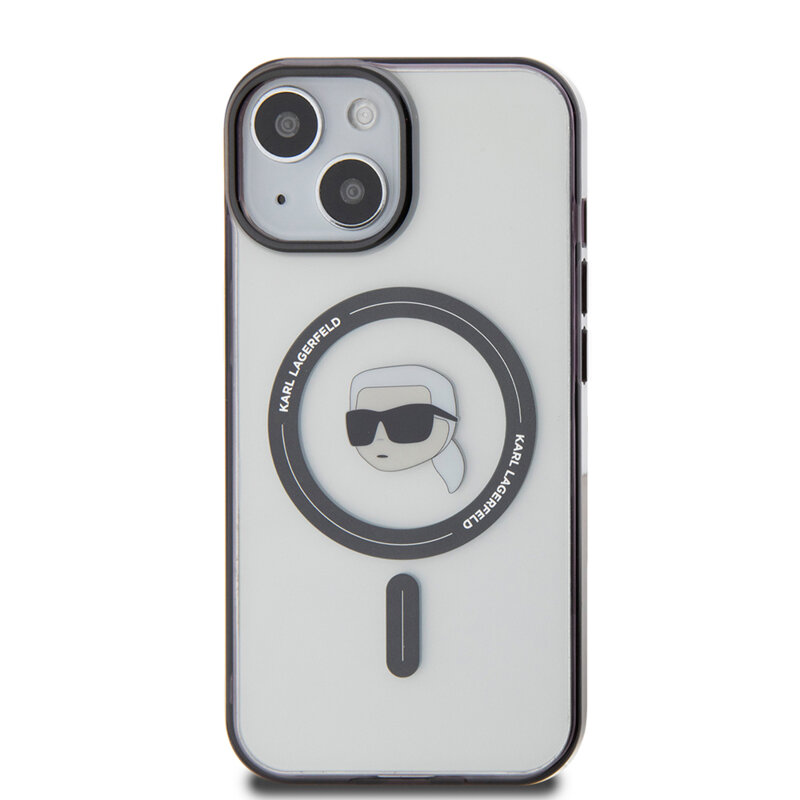 Husa iPhone 15 Karl Lagerfeld IML MagSafe, Karl`s Head, transparenta, KLHMP15SHKHNOTK