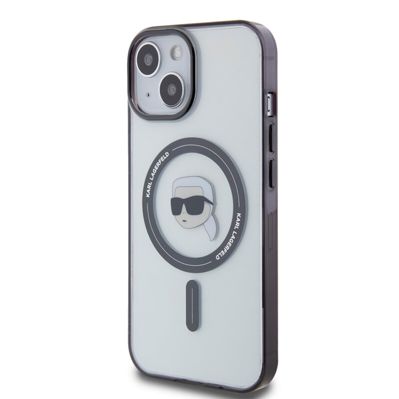 Husa iPhone 15 Karl Lagerfeld IML MagSafe, Karl`s Head, transparenta, KLHMP15SHKHNOTK