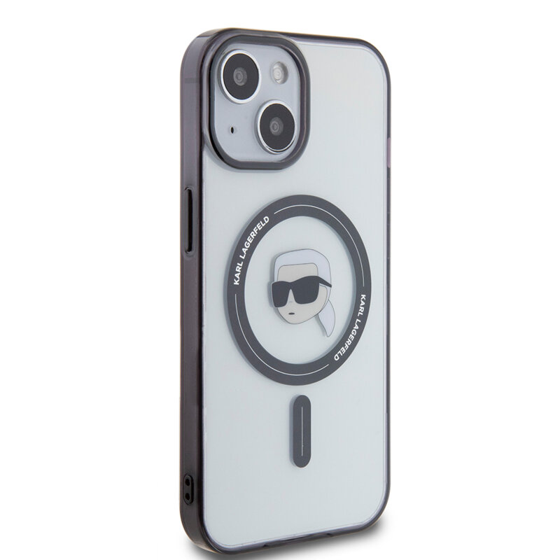 Husa iPhone 15 Karl Lagerfeld IML MagSafe, Karl`s Head, transparenta, KLHMP15SHKHNOTK