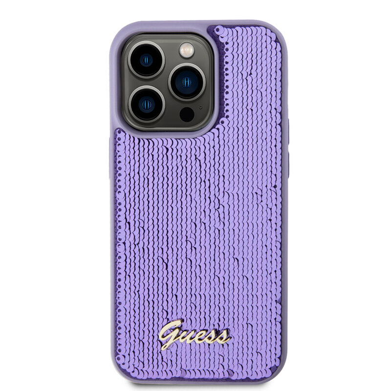 Husa originala Guess iPhone 15 Pro Max Sequin Script Metal, mov, GUHCP15XPSFDGSU