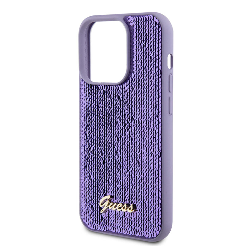 Husa originala Guess iPhone 15 Pro Max Sequin Script Metal, mov, GUHCP15XPSFDGSU