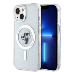 Husa Karl Lagerfeld iPhone 15 Glitter MagSafe, Karl&Choupette, clear, KLHMP15SHGKCNOT