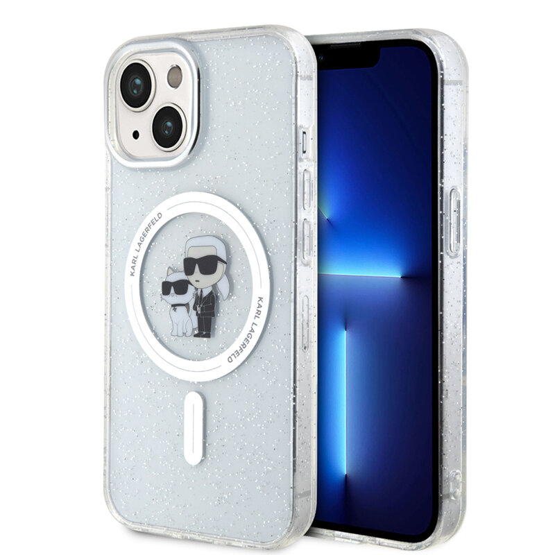 Husa Karl Lagerfeld iPhone 15 Glitter MagSafe, Karl&Choupette, clear, KLHMP15SHGKCNOT
