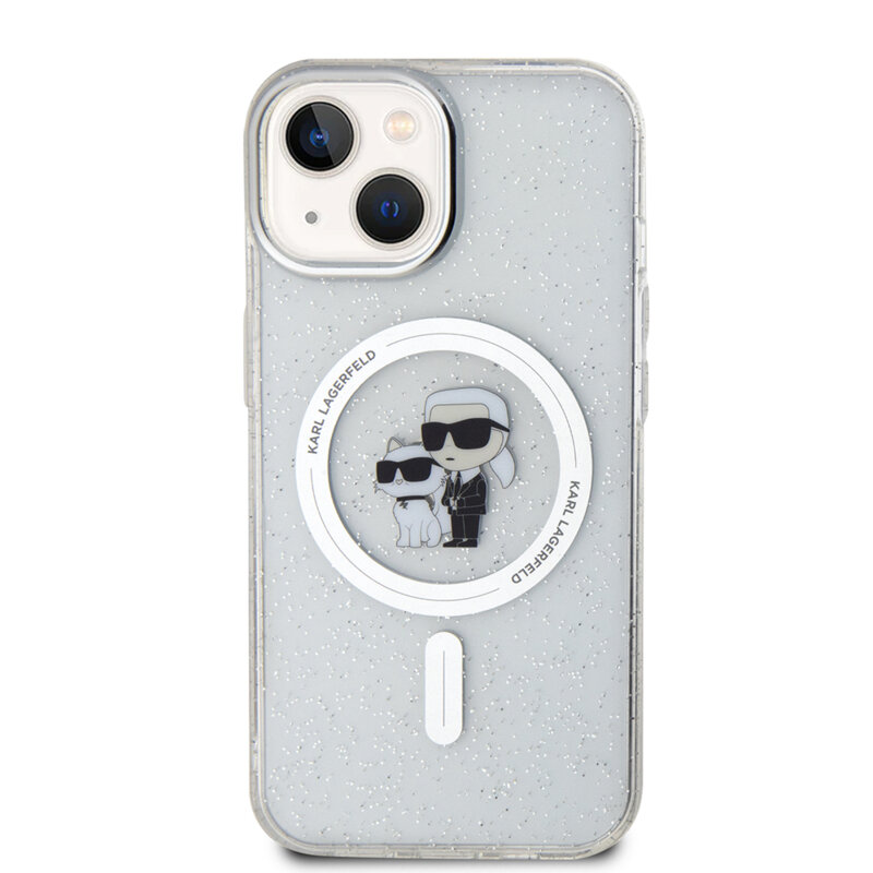 Husa Karl Lagerfeld iPhone 15 Glitter MagSafe, Karl&Choupette, clear, KLHMP15SHGKCNOT