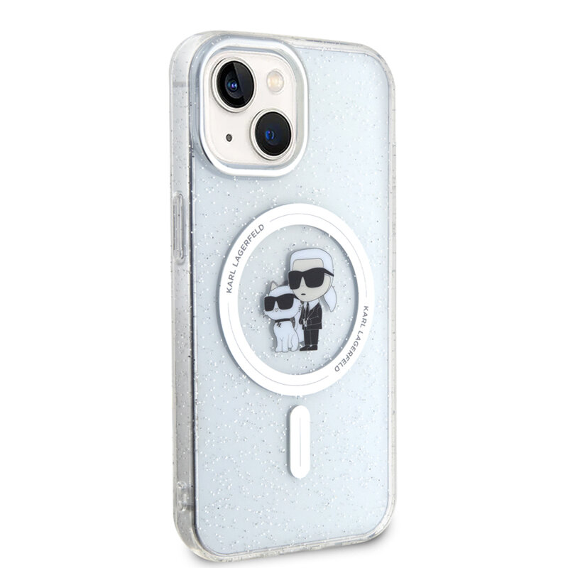 Husa Karl Lagerfeld iPhone 15 Glitter MagSafe, Karl&Choupette, clear, KLHMP15SHGKCNOT