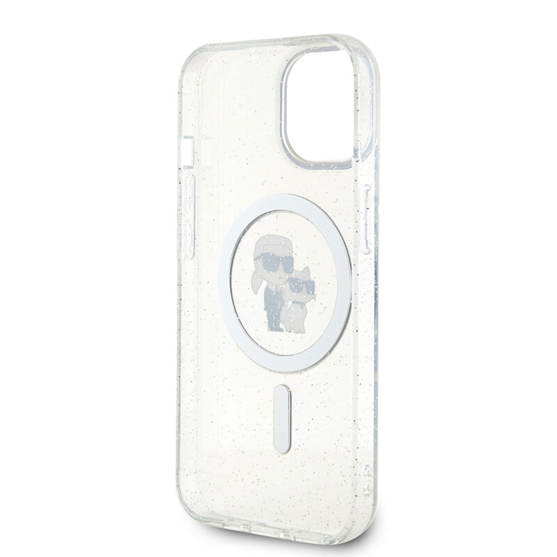 Husa Karl Lagerfeld iPhone 15 Glitter MagSafe, Karl&Choupette, clear, KLHMP15SHGKCNOT