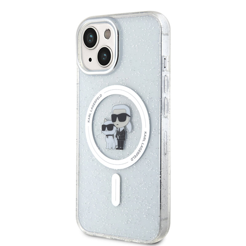 Husa Karl Lagerfeld iPhone 15 Glitter MagSafe, Karl&Choupette, clear, KLHMP15SHGKCNOT