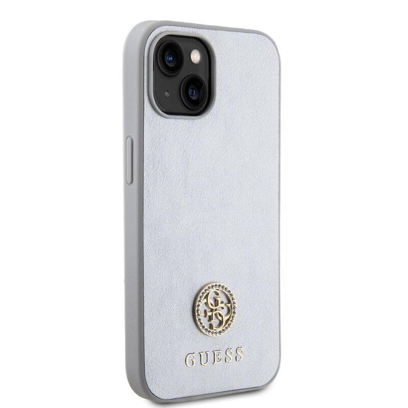 Husa originala Guess iPhone 15 Strass Metal Logo, argintiu, GUHCP15SPS4DGPS