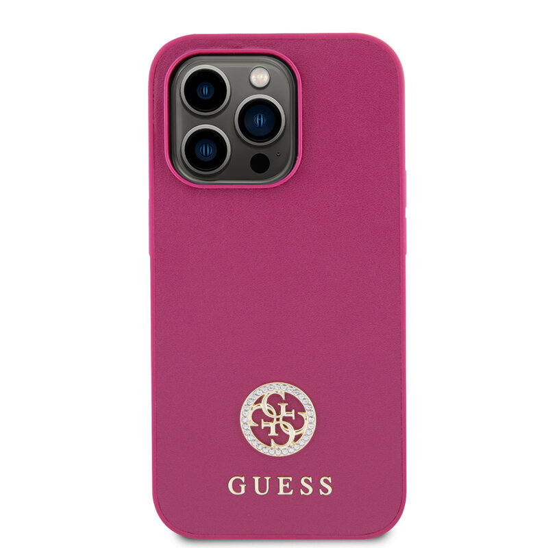 Husa originala Guess iPhone 15 Pro Strass Metal Logo, roz, GUHCP15LPS4DGPP