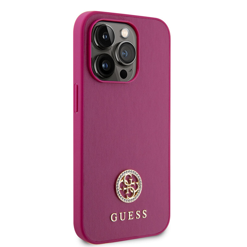 Husa originala Guess iPhone 15 Pro Strass Metal Logo, roz, GUHCP15LPS4DGPP