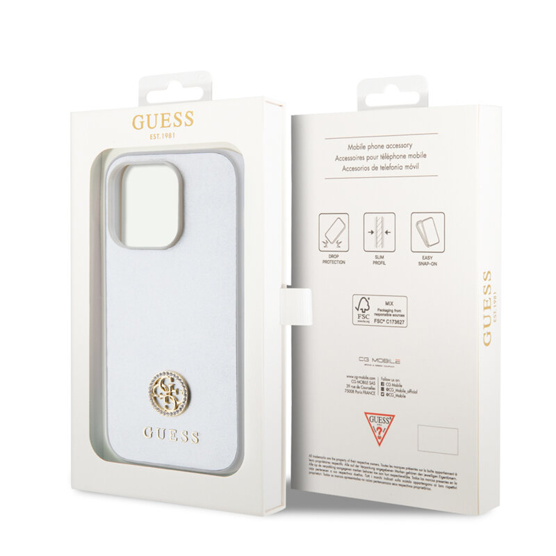 Husa originala Guess iPhone 15 Pro Strass Metal Logo, argintiu, GUHCP15LPS4DGPS