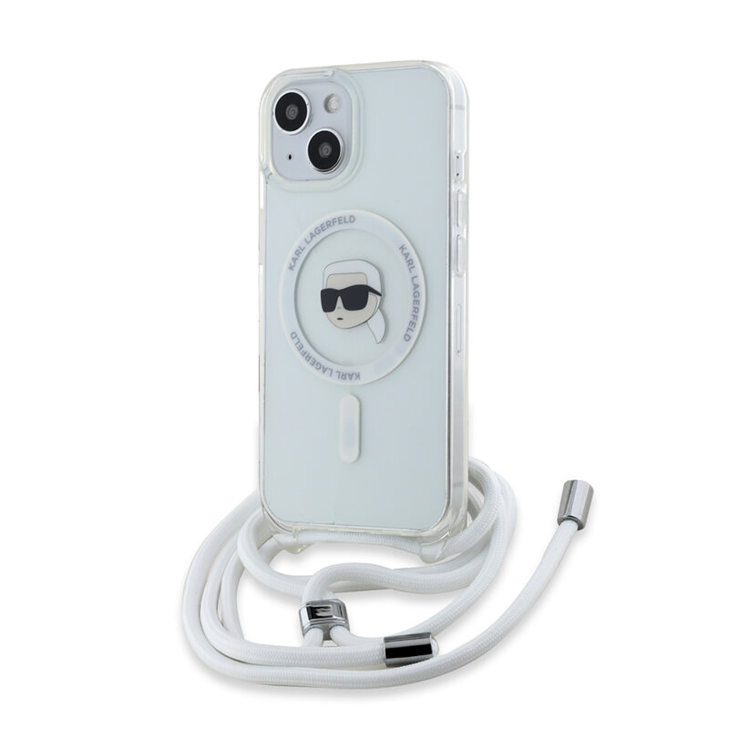 Husa iPhone 15 Karl Lagerfeld IML Crossbody MagSafe, Karl Head, clear, KLHMP15SHCKHNT