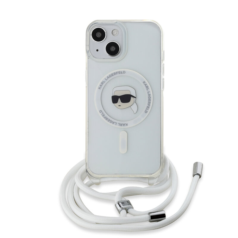 Husa iPhone 15 Karl Lagerfeld IML Crossbody MagSafe, Karl Head, clear, KLHMP15SHCKHNT