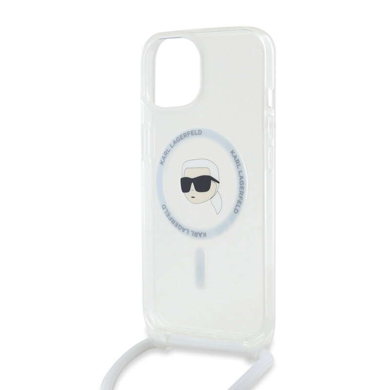 Husa iPhone 15 Karl Lagerfeld IML Crossbody MagSafe, Karl Head, clear, KLHMP15SHCKHNT
