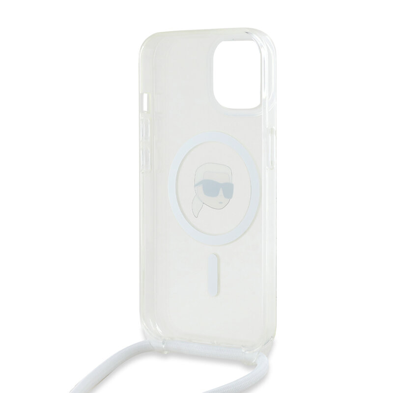 Husa iPhone 15 Karl Lagerfeld IML Crossbody MagSafe, Karl Head, clear, KLHMP15SHCKHNT