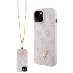 Husa Guess Crossbody 4G Metal Logo iPhone 15, roz, GUHCP15SP4TDSCPP