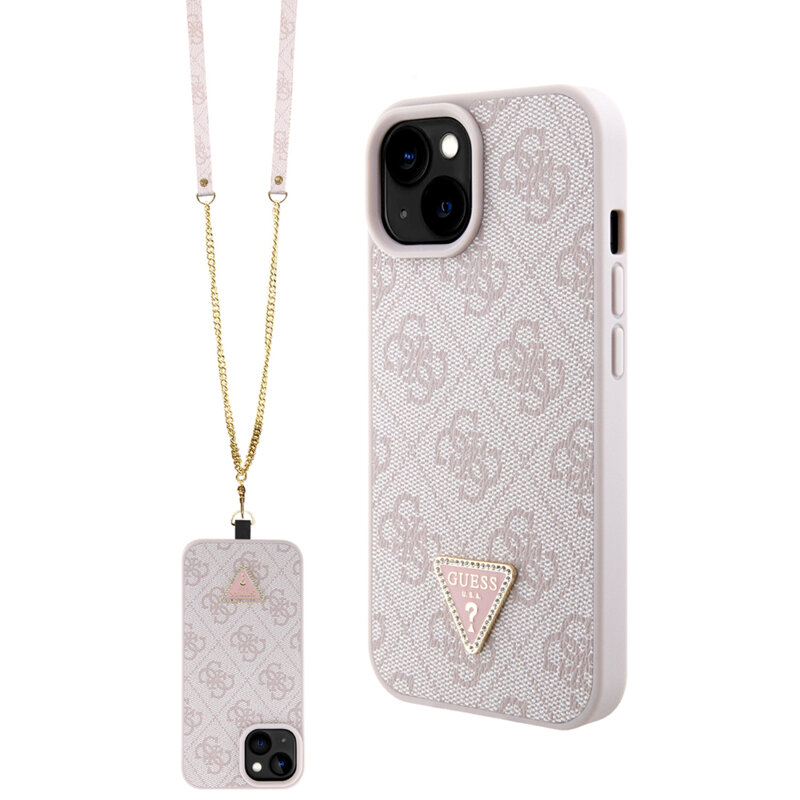 Husa Guess Crossbody 4G Metal Logo iPhone 15, roz, GUHCP15SP4TDSCPP