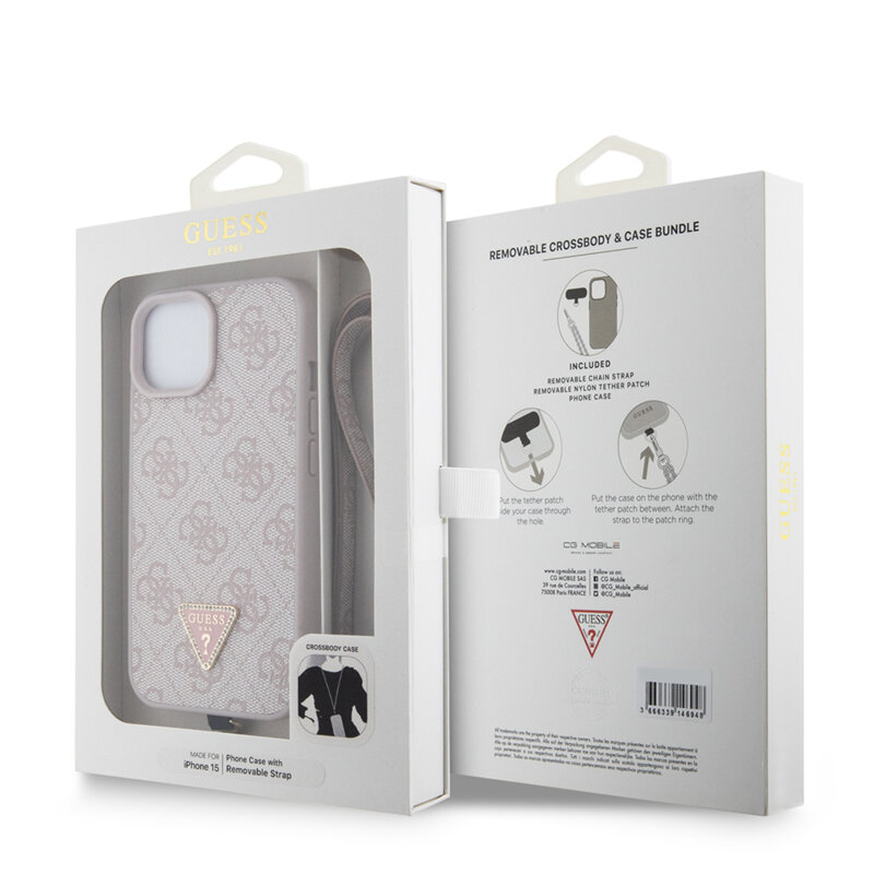 Husa Guess Crossbody 4G Metal Logo iPhone 13, roz, GUHCP15SP4TDSCPP