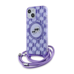 Husa iPhone 15 Karl Lagerfeld IML Crossbody MagSafe, Monogram Karl&Choupette Head, mov, KLHMP15SHCKCKLCU