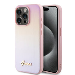 Husa originala Guess iPhone 15 Pro Saffiano Iridescent Script, roz, GUHCP15LPSAIRSP