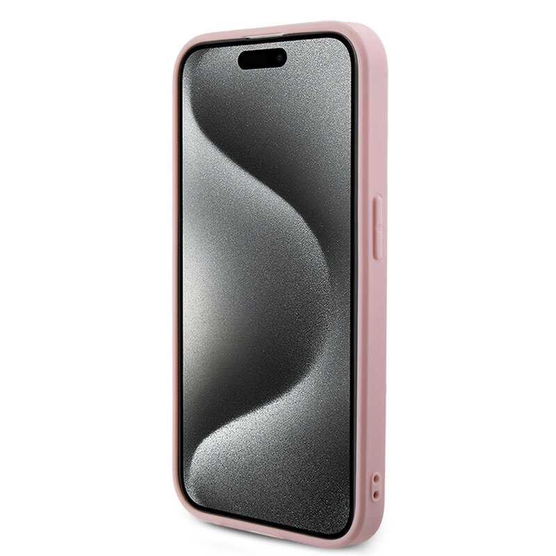 Husa originala Guess iPhone 15 Pro Saffiano Iridescent Script, roz, GUHCP15LPSAIRSP