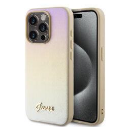 Husa originala Guess iPhone 15 Pro Max Saffiano Iridescent Script, auriu, GUHCP15XPSAIRSD