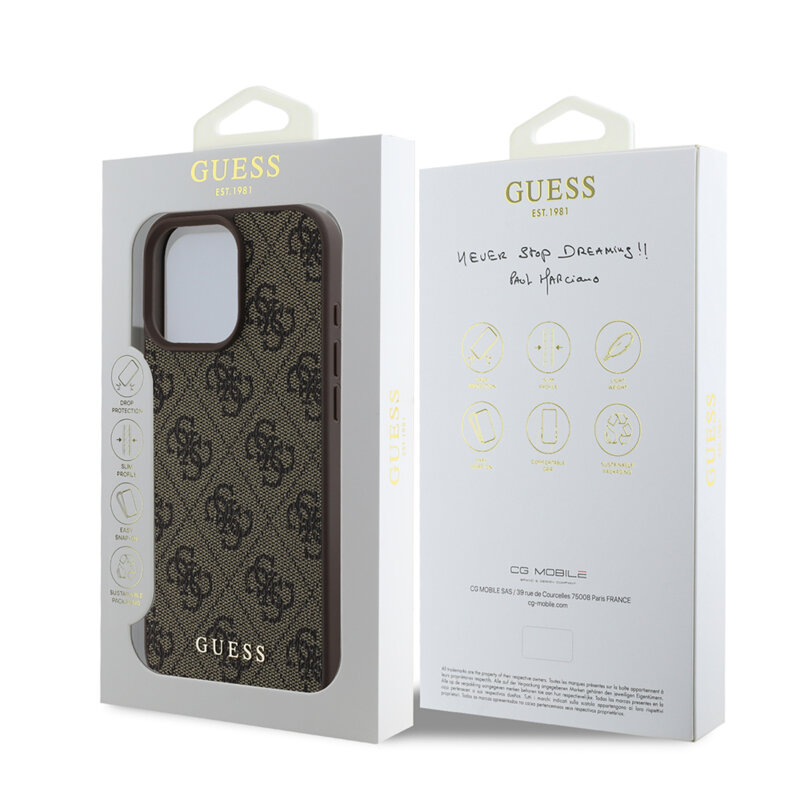 Husa originala Guess iPhone 16 Pro Max Hardcase 4G Classic, maro, GUHCP16XG4GFBR