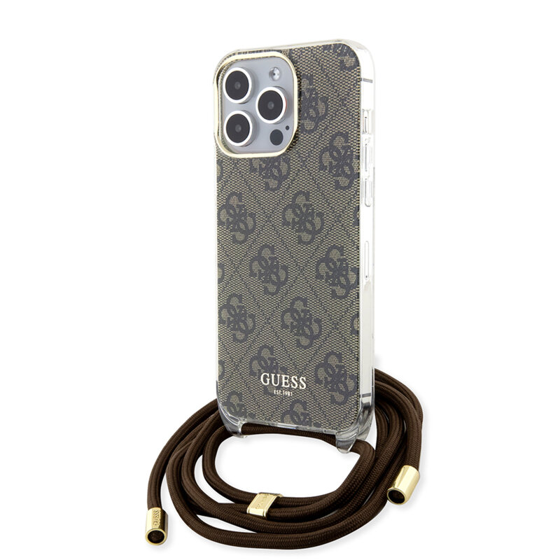 Husa Guess Crossbody Cord 4G Print iPhone 15 Pro, maro, GUHCP15LHC4SEW