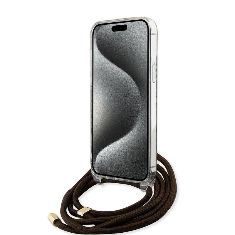 Husa Guess Crossbody Cord 4G Print iPhone 15 Pro, maro, GUHCP15LHC4SEW