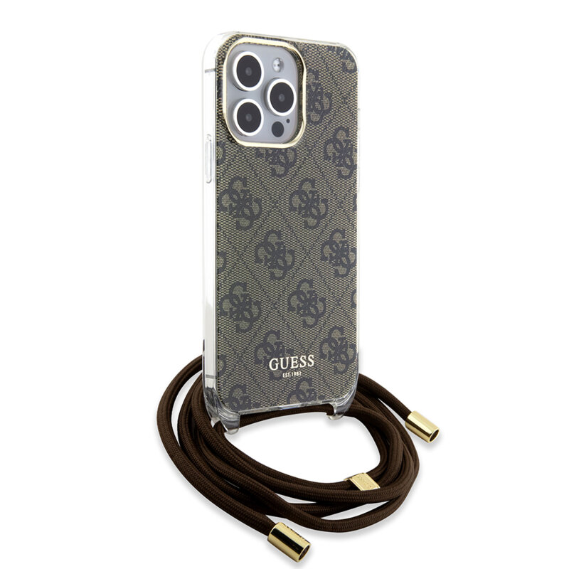 Husa Guess Crossbody Cord 4G Print iPhone 15 Pro, maro, GUHCP15LHC4SEW