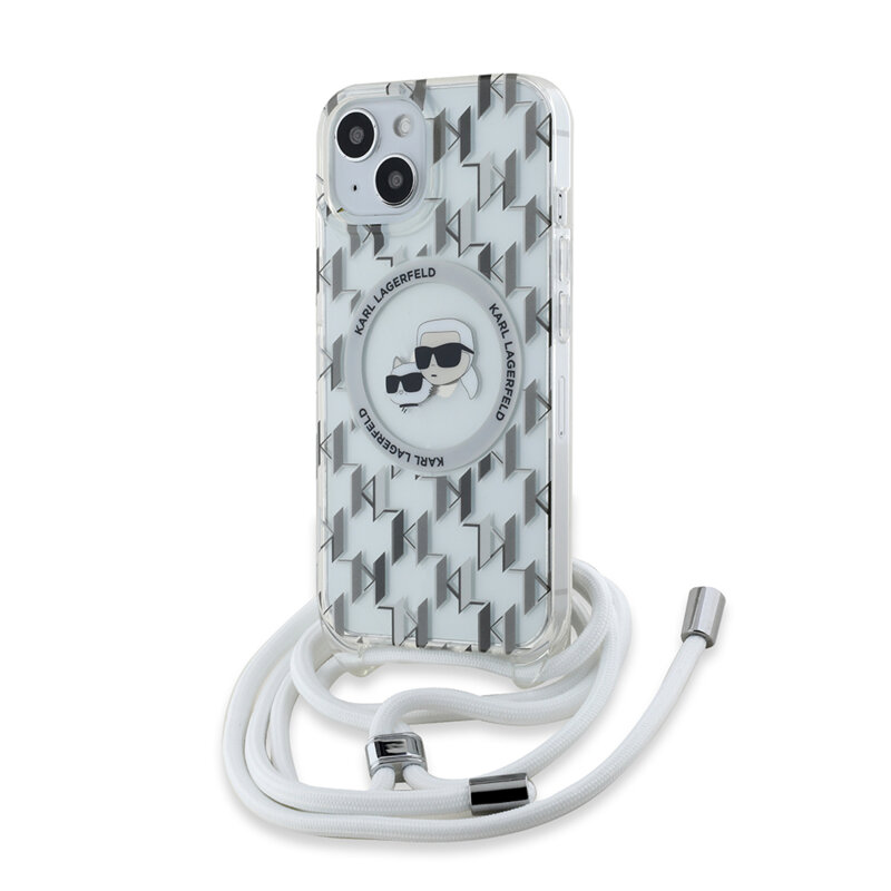 Husa iPhone 15 Karl Lagerfeld IML Crossbody MagSafe, Monogram Karl&Choupette Head, clear, KLHMP15SHCKCKLCT