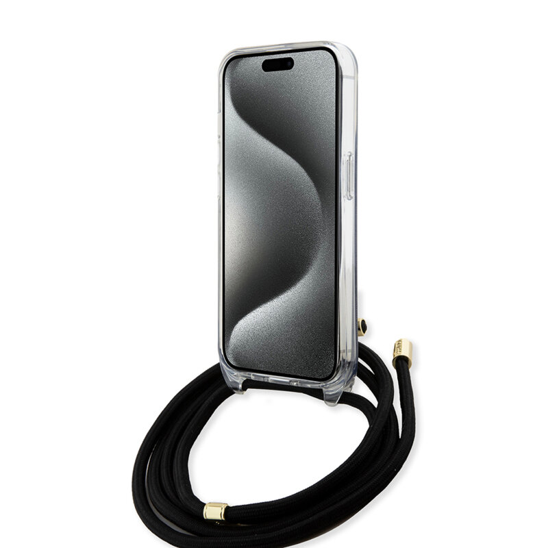 Husa Guess Crossbody Cord 4G Print iPhone 15 Pro, negru, GUHCP15LHC4SEK