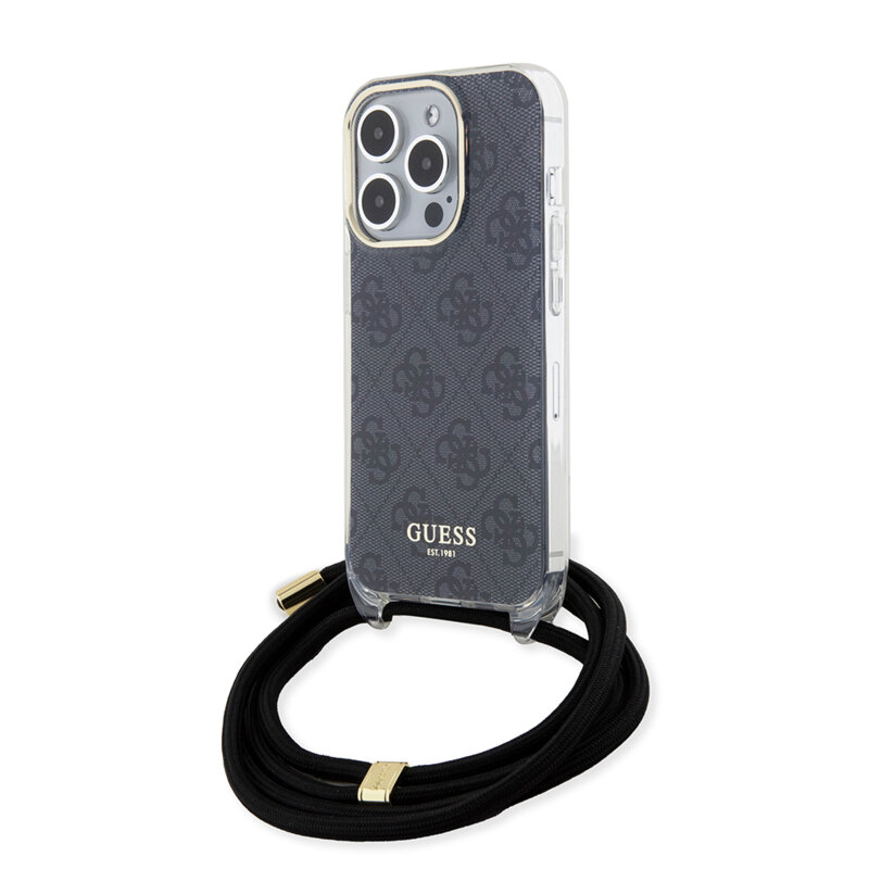 Husa Guess Crossbody Cord 4G Print iPhone 15 Pro, negru, GUHCP15LHC4SEK