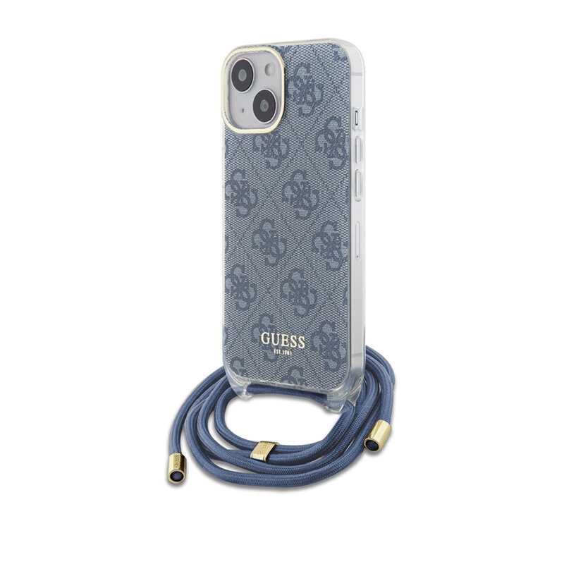 Husa Guess Crossbody Cord 4G Print iPhone 15, albastru, GUHCP15SHC4SEB