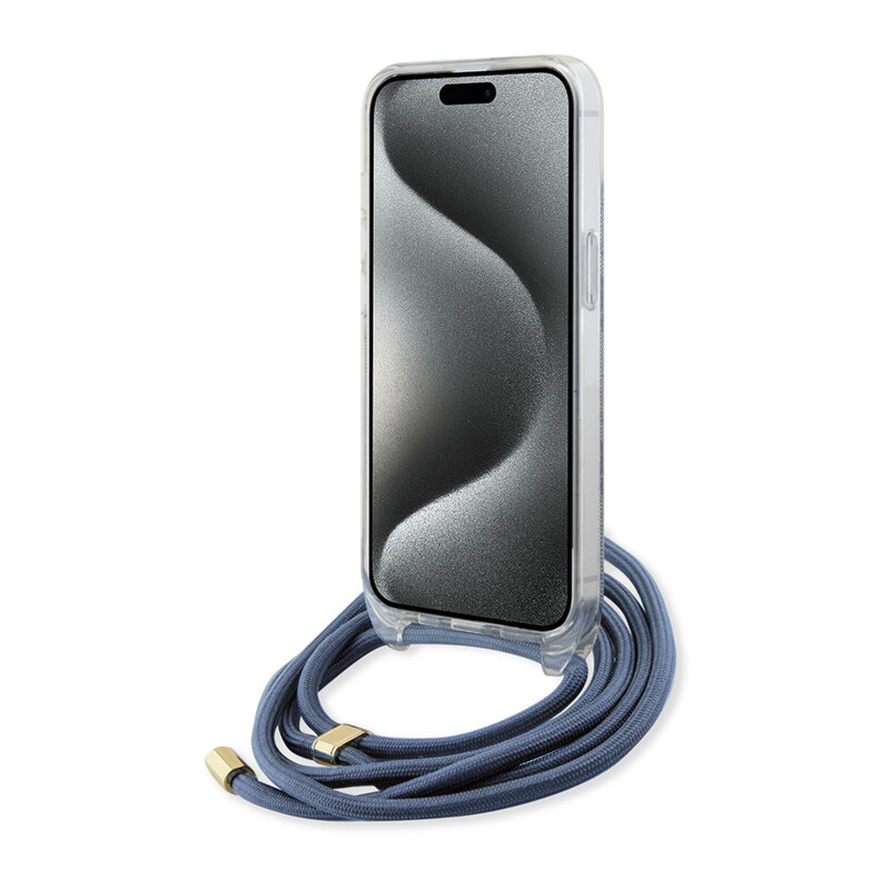 Husa Guess Crossbody Cord 4G Print iPhone 15, albastru, GUHCP15SHC4SEB