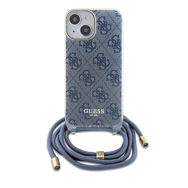 Husa Guess Crossbody Cord 4G Print iPhone 15, albastru, GUHCP15SHC4SEB